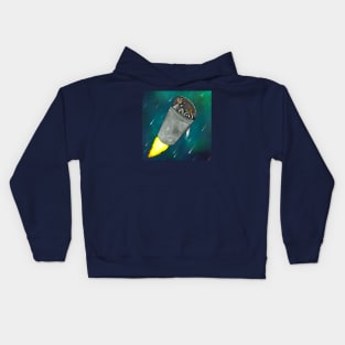 Raccoons And Rat In Trash Bin Launching Into Space Kids Hoodie